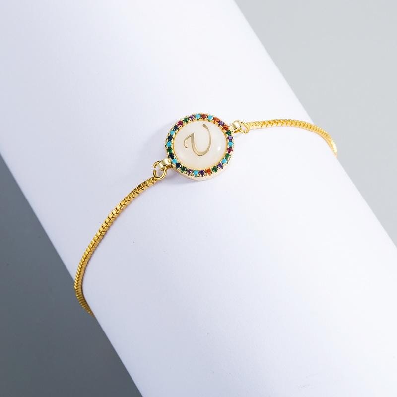 English Letter Bracelet Couple Girlfriends DIY Bracelet Men Women Micro Inlaid Zircon Rainbow Bracelet (U)
