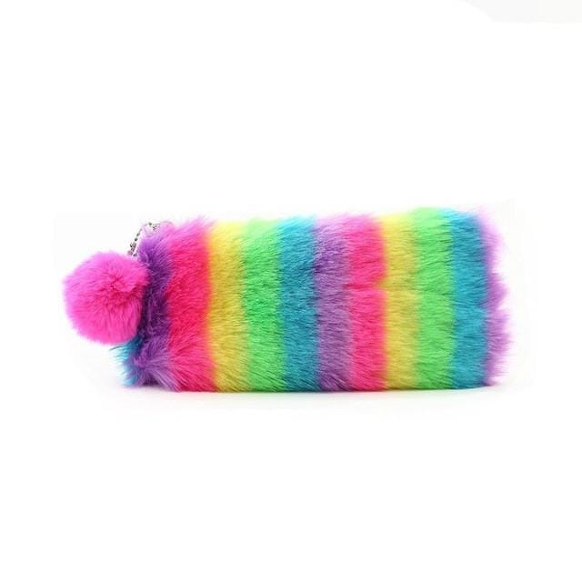 Plush Pencil Case Rainbow Pencilcase School Supplies Girl Stationery Gift (2)