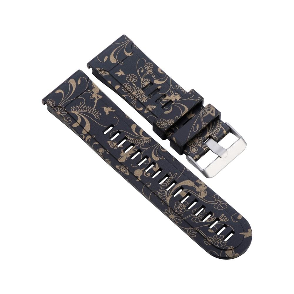 For Garmin Fenix 5X  / Fenix3 / Fenix3 HR Silicone Replacement Wrist Strap Watchband (Black Gold Flowers)