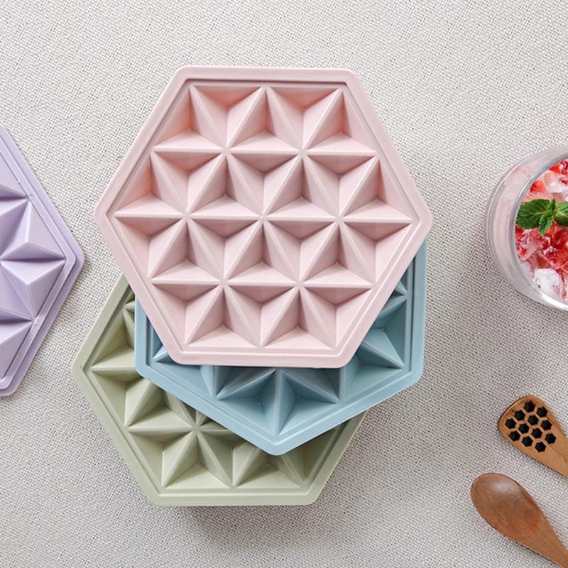 Home Creative DIY Ice Grid Mould Hexagonal Homemade Ice Mold With Tray Ice Cube Ice Cream Ice Box (Blue)
