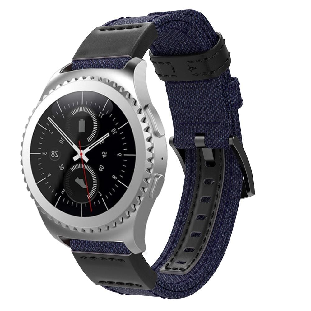 Canvas and Leather Wrist Strap Watch Band for Samsung Gear S2/Galaxy Active 42mm, Wrist Strap Size:135+96mm (Blue)