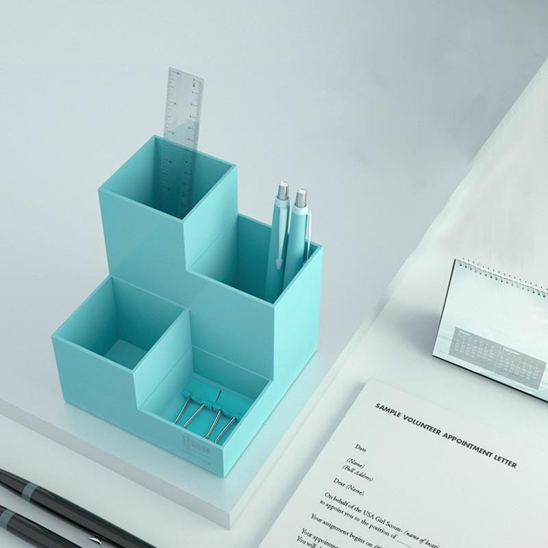 Four-dimensional Pen Holder Office Desk Classification Student Plastic Multifunctional Storage Tube (Blue)