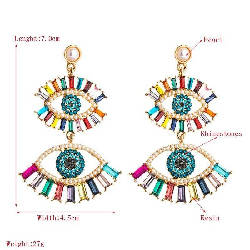 Demon Eye Rhinestone Tassel Earrings