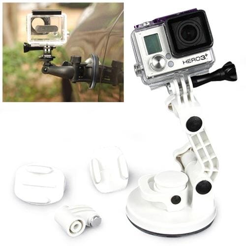 TMC Car Suction Cup Mount + Tripod Adapter + Handle Screw for GoPro Hero 4 / 3+ / 3 / 2 / 1 (White)