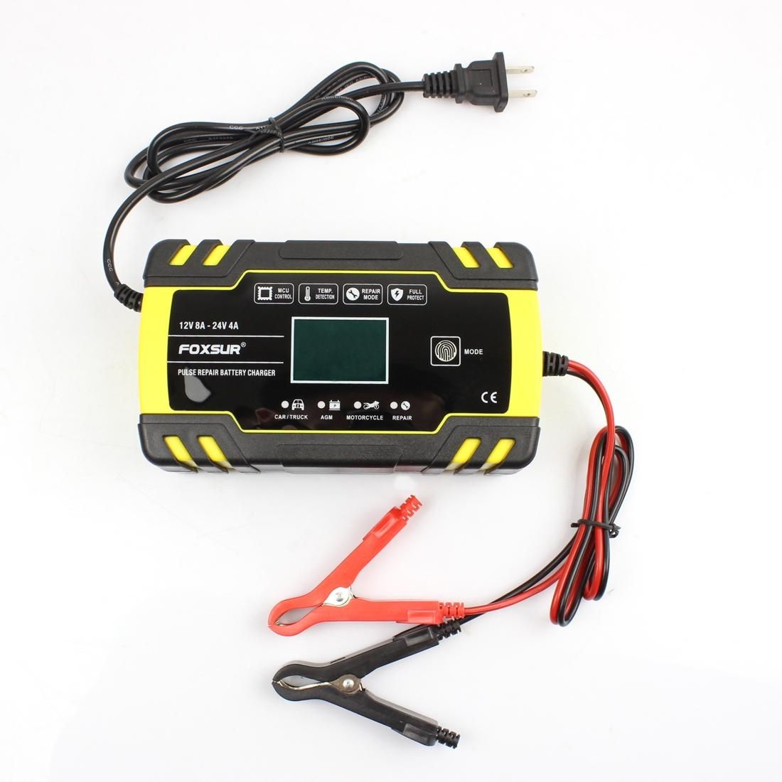 FOXSUR 12V-24V Car Motorcycle Truck Repair Battery Charger AGM Charger, UK Plug (Style2)