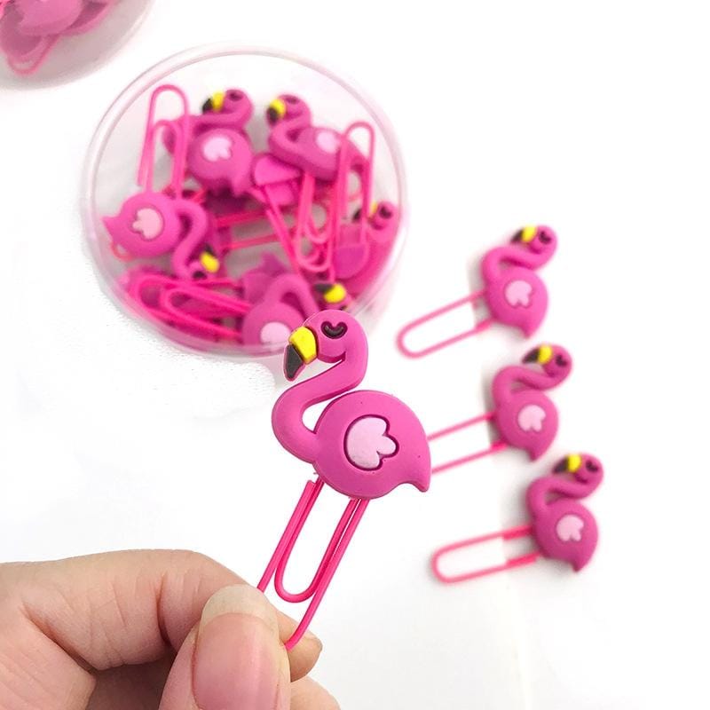 60 PCS / 5 Box Mini Bookmark Folder Creative Flamingo Soft Glue Paper Clip