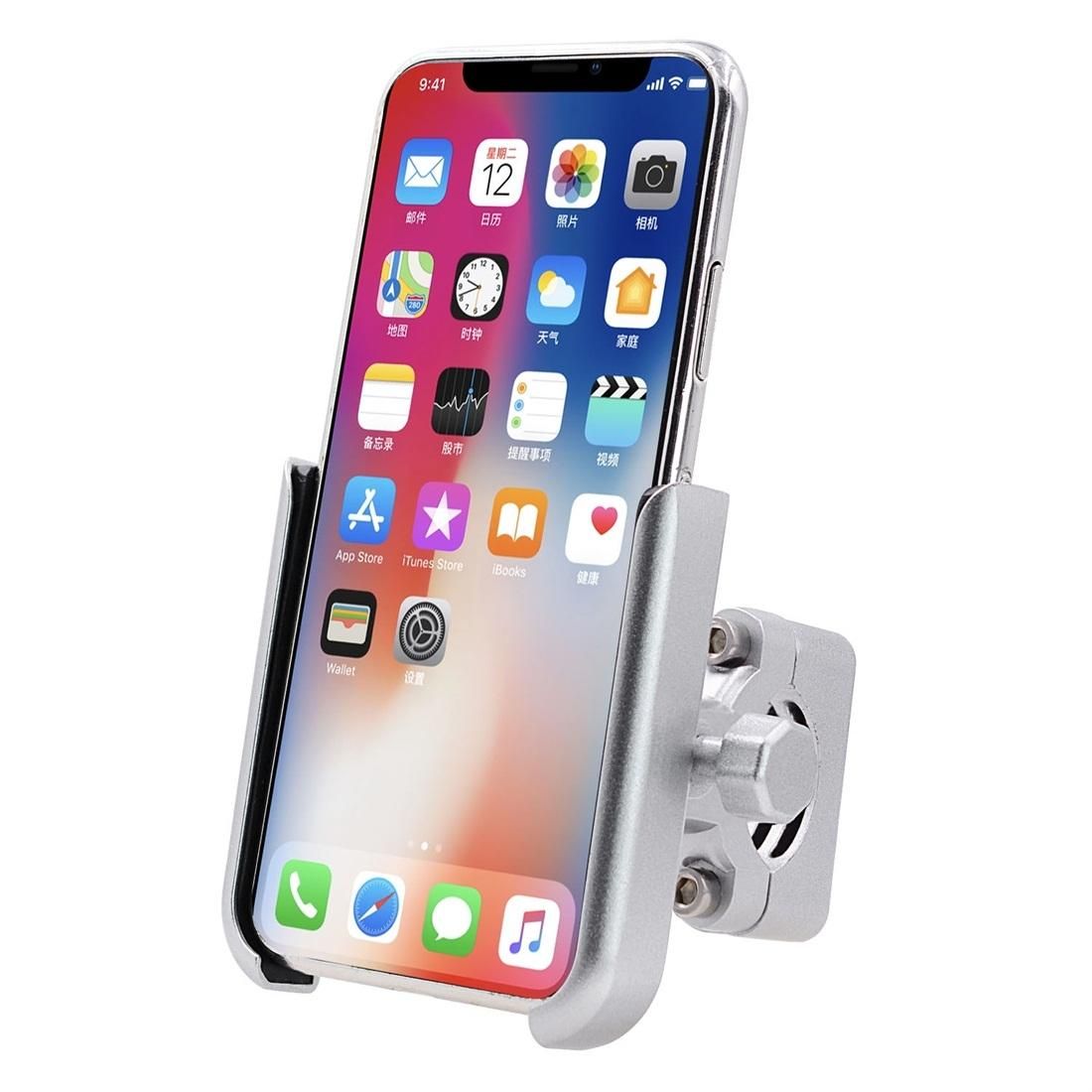 Motorcycle Aluminium Alloy Mobile Phone Holder Bracket, Handlebar Version (Silver)