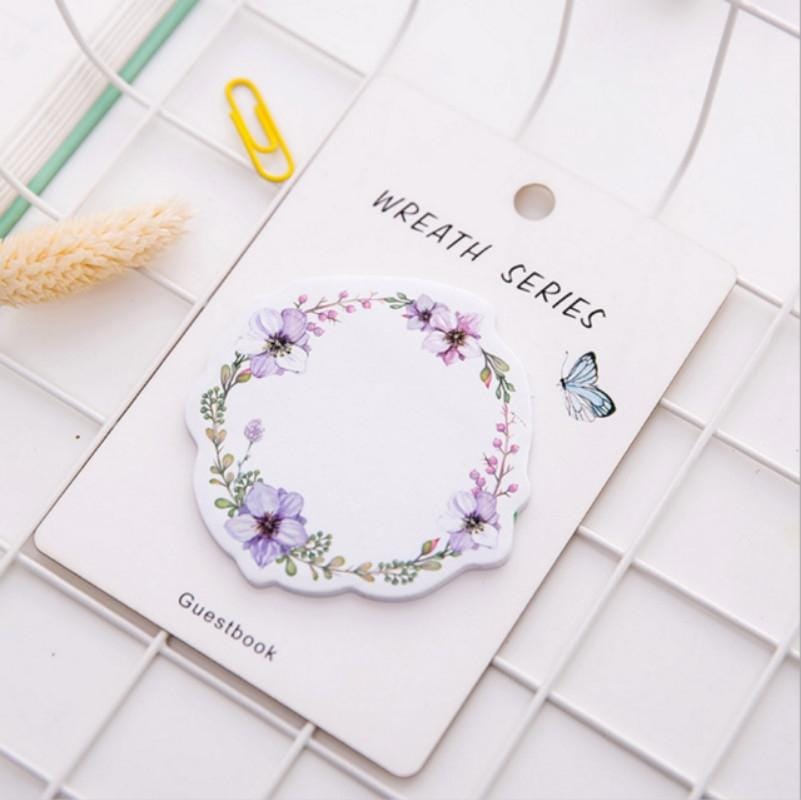 10 PCS Flower Wreath Sticky Notes Creative Post Notepad DIY Memo Pad Office Supplies School Stationery (Purple)