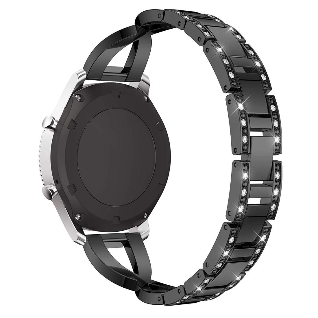 For Samsung GearS3 / Ticwatch Pro / HUAWEI GT Universal 22mm Metal Diamond Strap (black)
