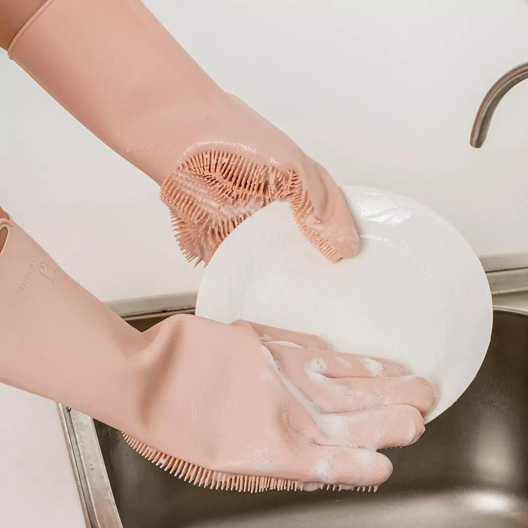 Original Xiaomi Youpin jordan&judy Multipurpose Silicone Gloves Heat-proof Anti-abrasive Housework Kitchen Cleaning Gloves (Apricot)