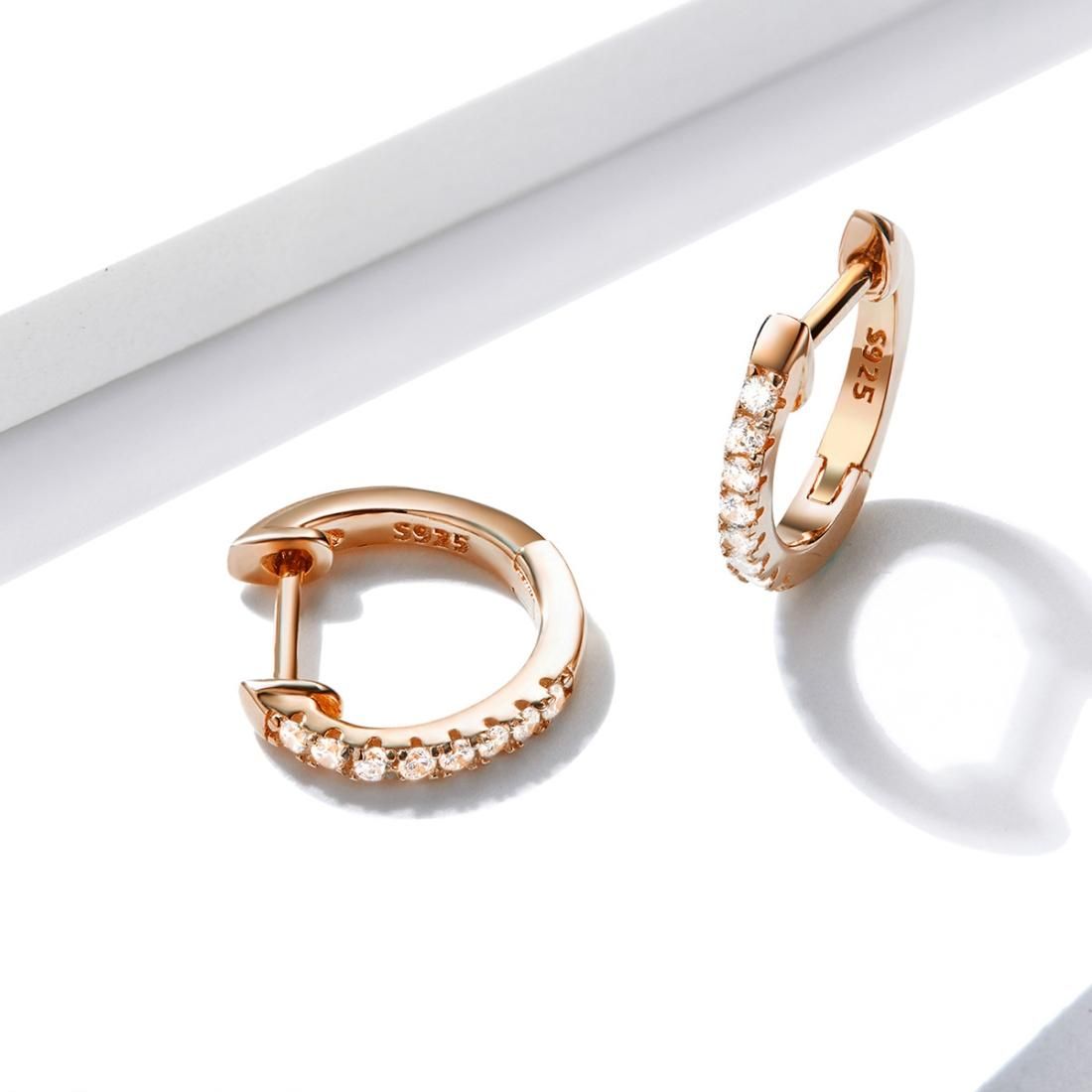 S925 Sterling Silver Circle Earrings Zircon Earrings, Color:Rose Gold