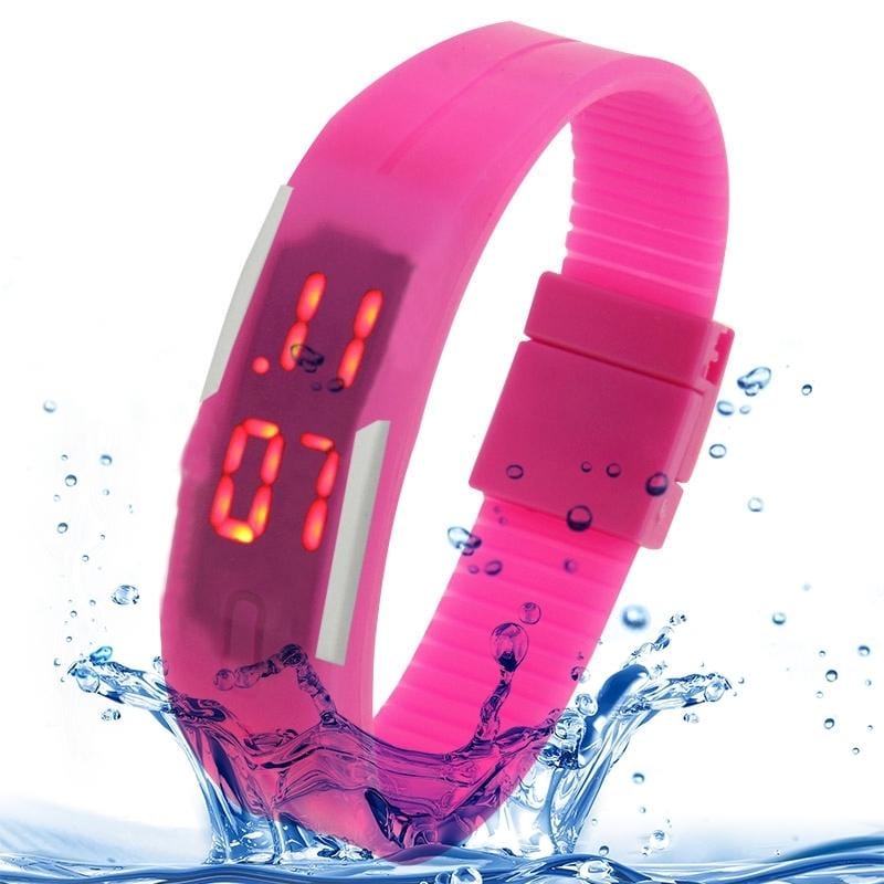 Fashion Waterproof Silicone Bracelet Watch with LED Display (Magenta)