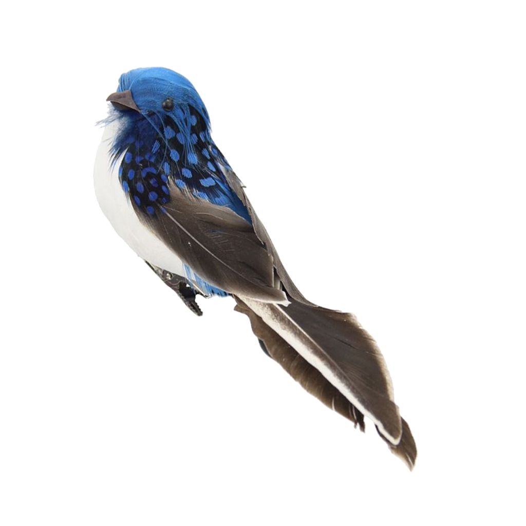 1pcs Artificial Feathered sparrow Bird Clip Fake spadger Bird  Blue