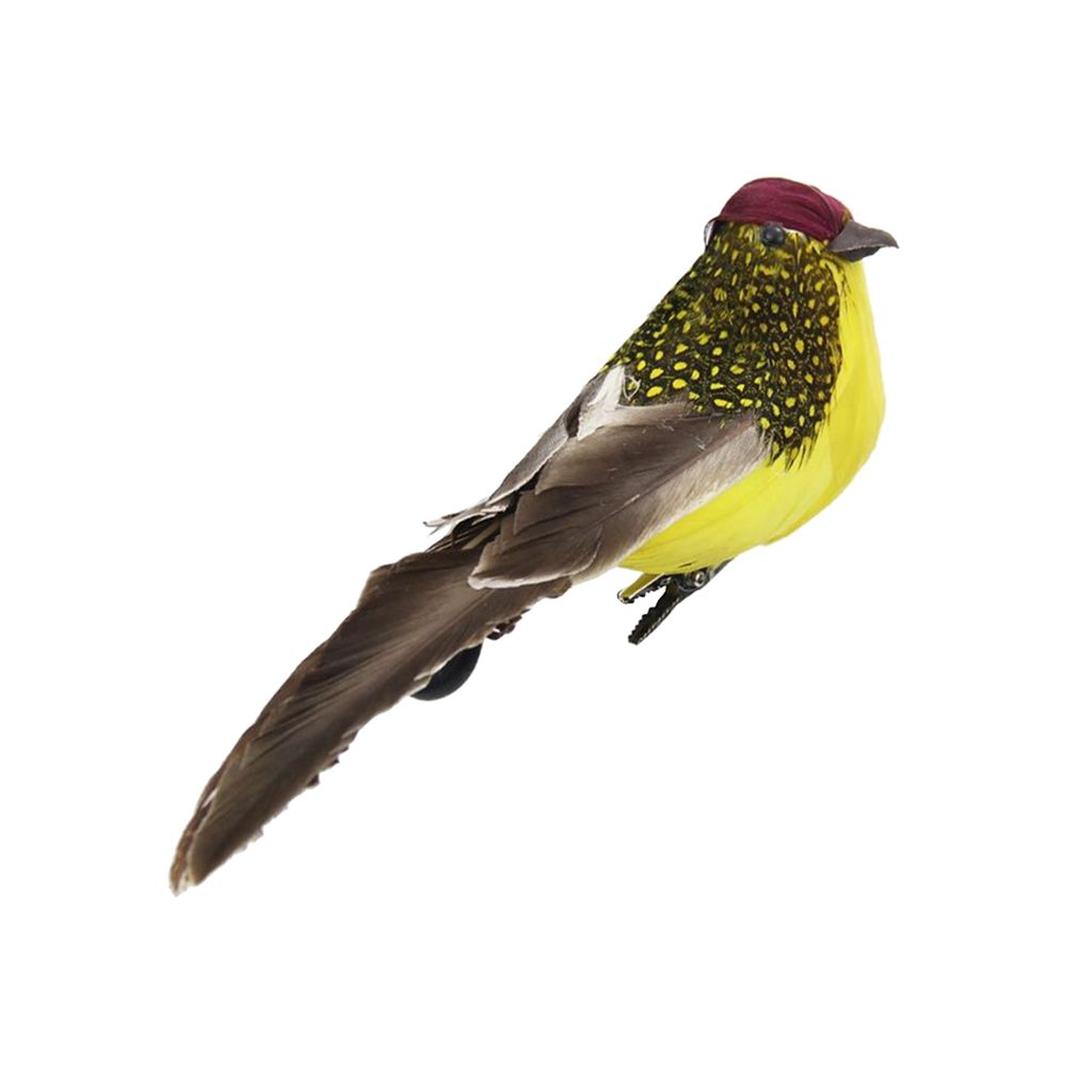 1pcs Artificial Feathered sparrow Bird Clip Fake spadger Bird  Yellow