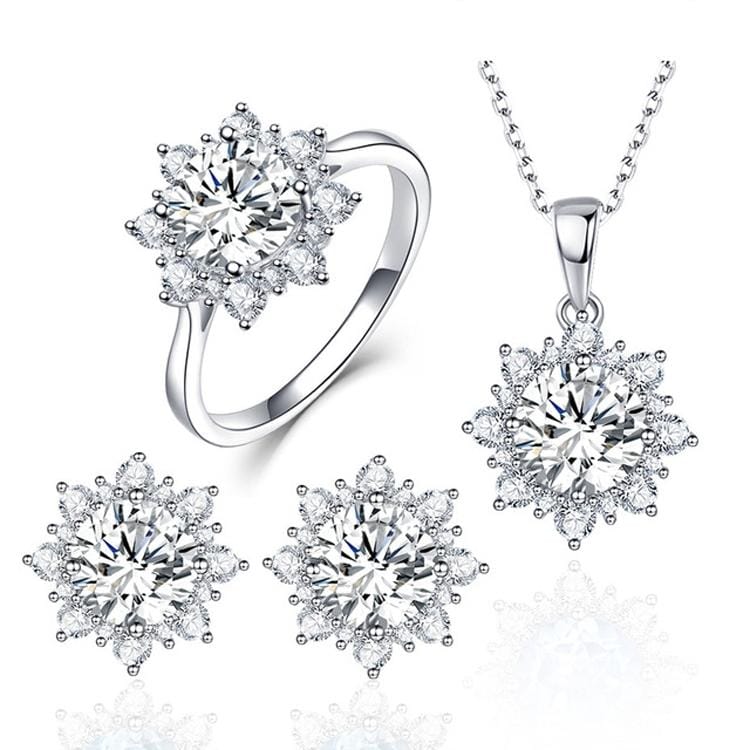 3 PCS/Set Snow Shape Gemstone Jewelry Set For Women, Ring Size:8 (White)