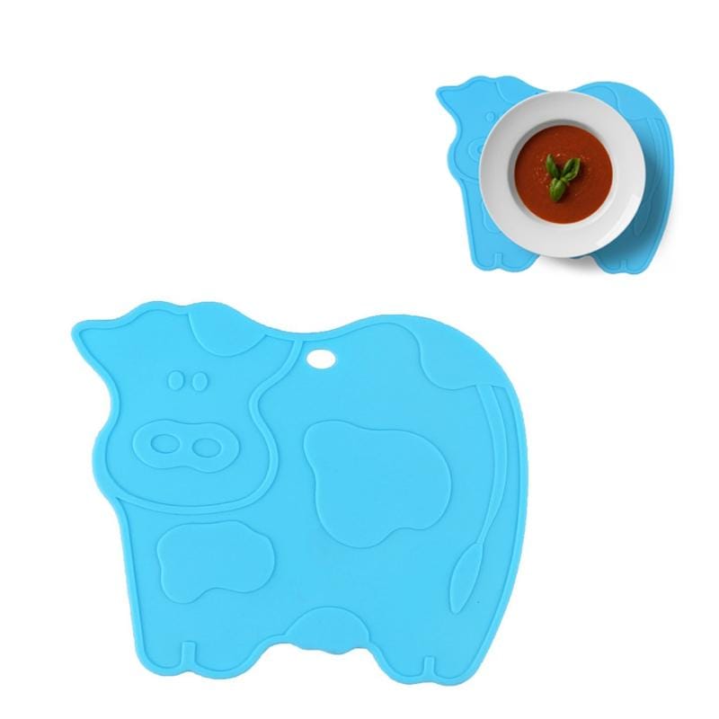 Creative Cartoon Animal Cow Silicone High Temperature Heat-resistant Placemat (Blue)