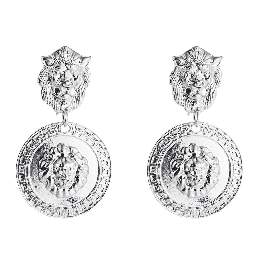 3 Pairs Baroque Retro Lion Head Earrings Female Personality Exaggerated Earrings (Silver)