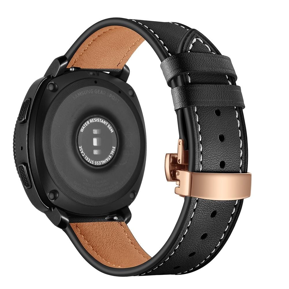 22mm For Huawei Watch GT2e / GT2 46mm Leather Butterfly Buckle Strap Rose Gold Buckle (Black)