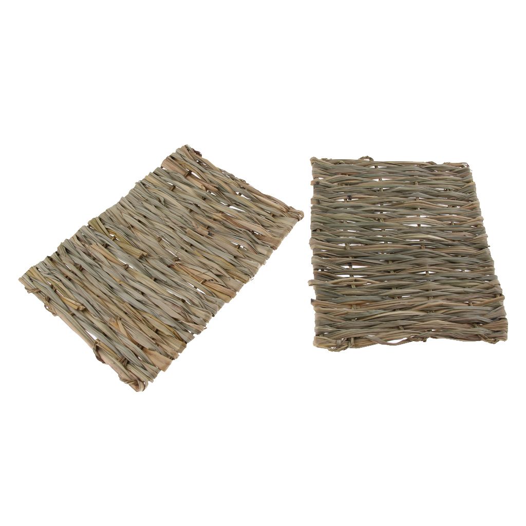 2 PCS Handwoven Straw Cage Mat Sleep Bed and Chew Toy for Small Pet Rabbit