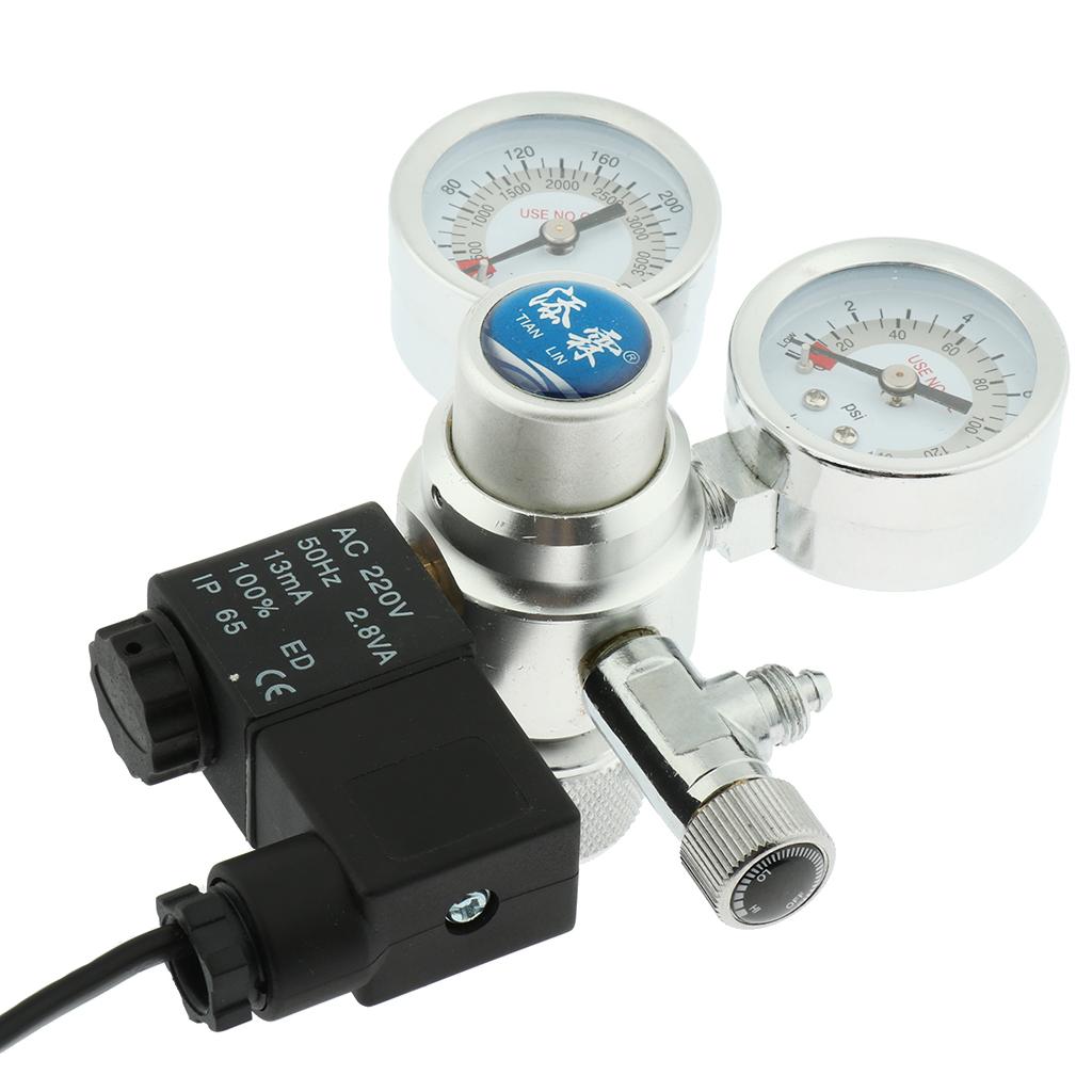 1Pc Aquarium CO2 Pressure Dual Gauge Solenoid Valve CO2 Control EU Plug 220V