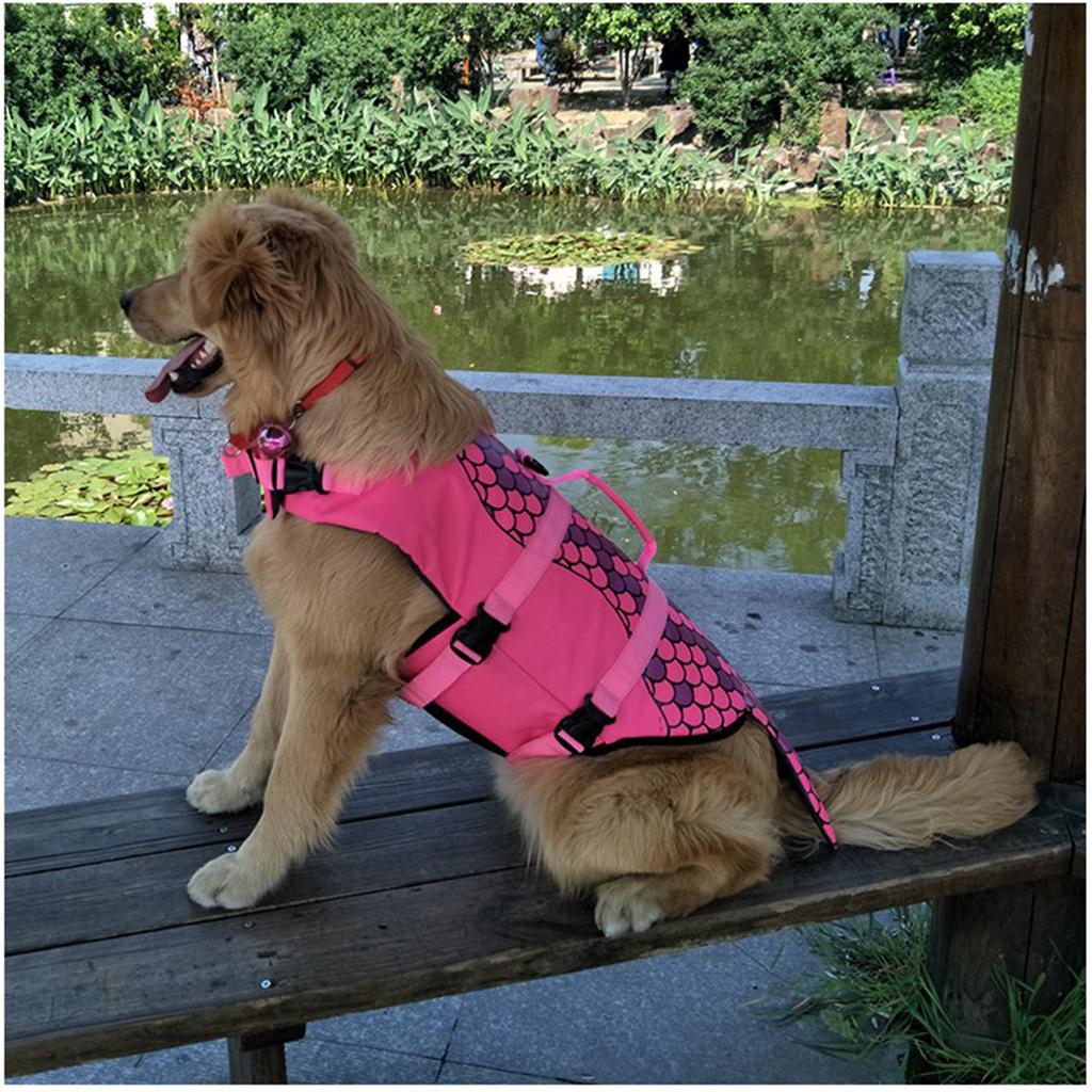 Adjustable Dog Life Jacket Swimming Safety Vest Swimsuit +Handle Rose Red_XS
