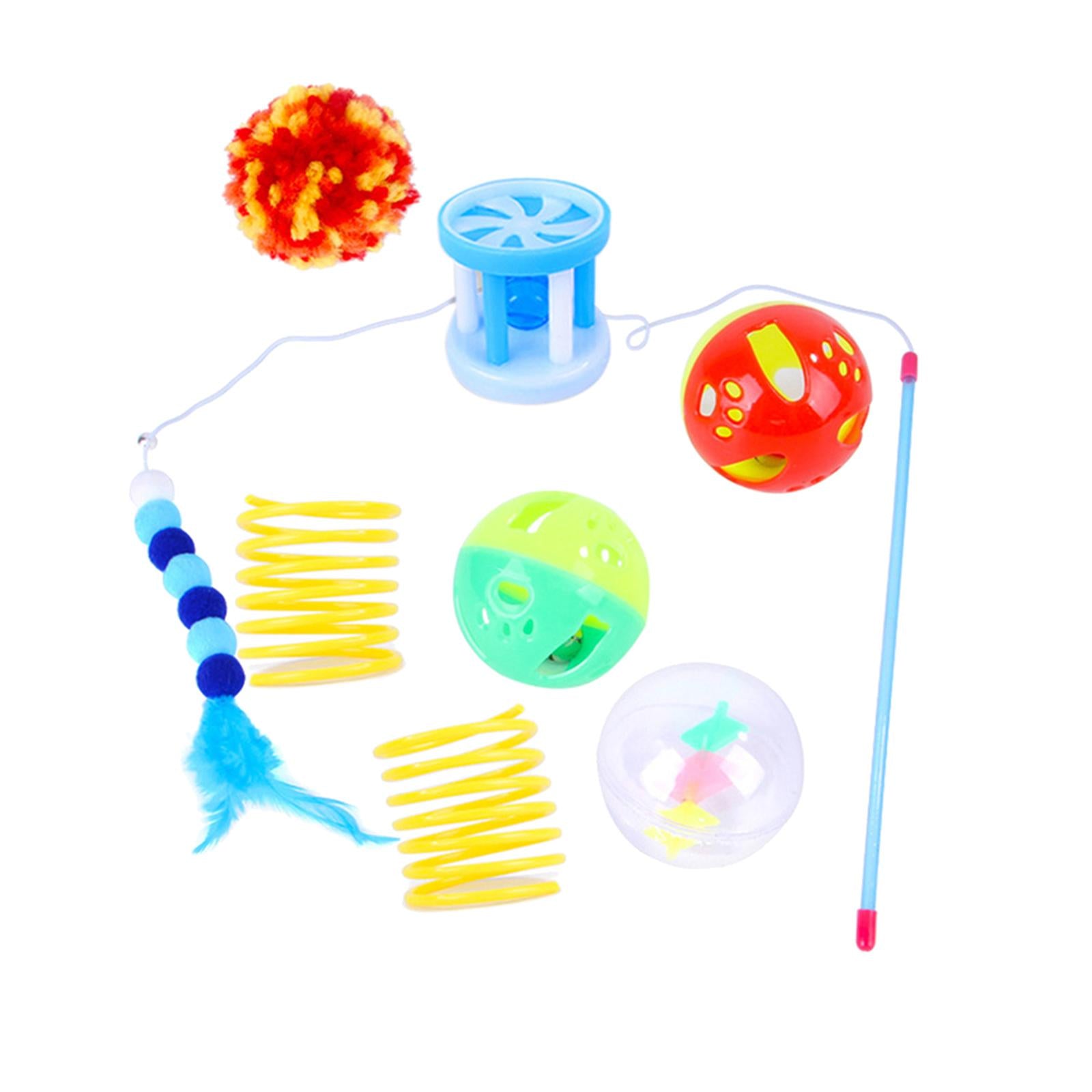 15Pcs Cat Toys Set Pet Feather Toy Teaser Wand Small Animals Bell Ball Purple Dot