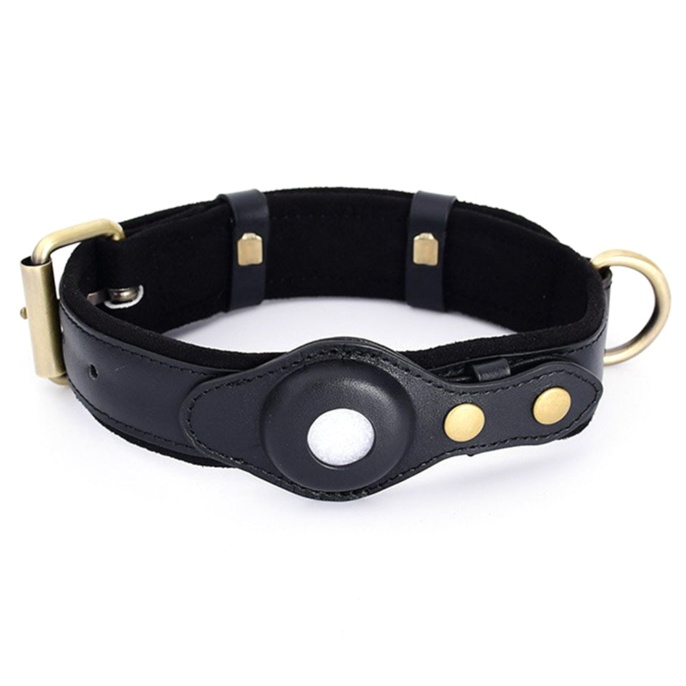 PU+Suede Leather Pet Collar Compatible with Apple AirTag Holder Anti-lost Dog Cat Tracker Locator, Size: S - Black