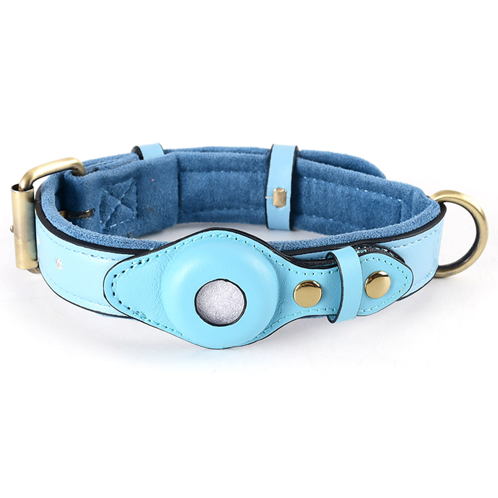 PU+Suede Leather Pet Collar Compatible with Apple AirTag Holder Anti-lost Dog Cat Tracker Locator, Size: S - Blue