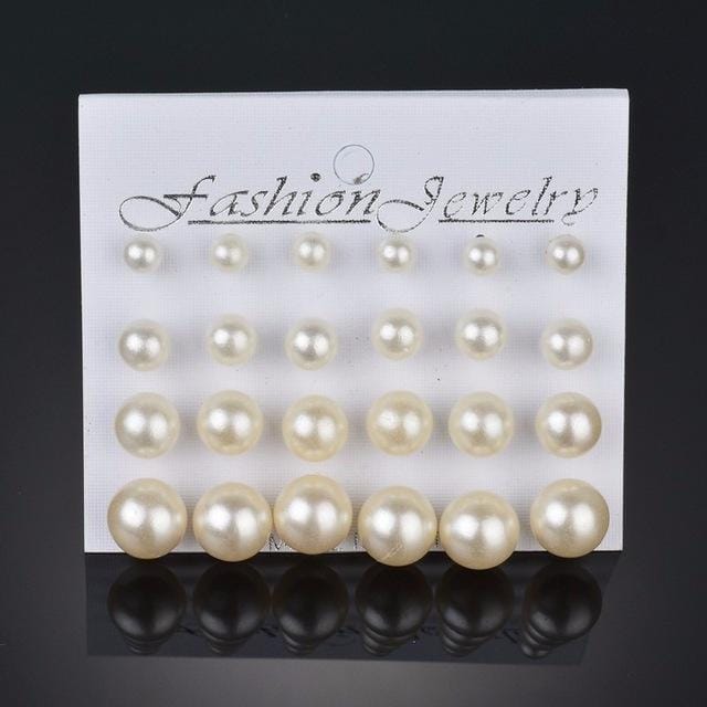 Square Crystal Stud Earrings Pearl Flower Earrings Set for Women (Gold Pearl)
