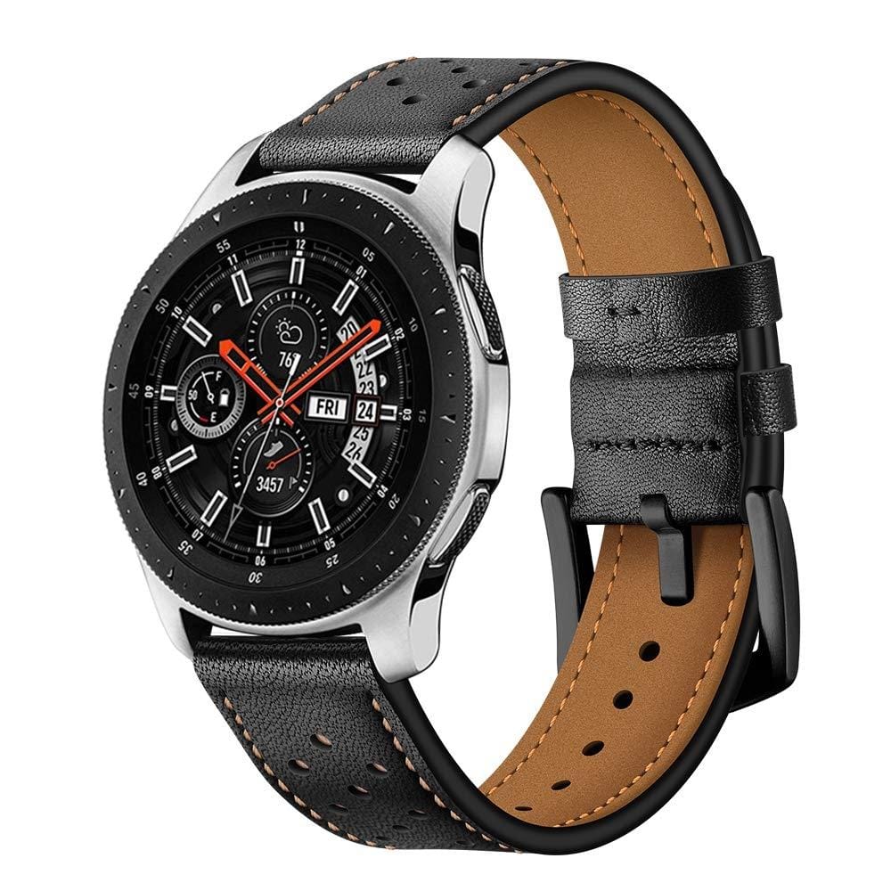 For Samsung Galaxy Watch Active 2 22mm Leather Eyelet Sport Strap (Black)