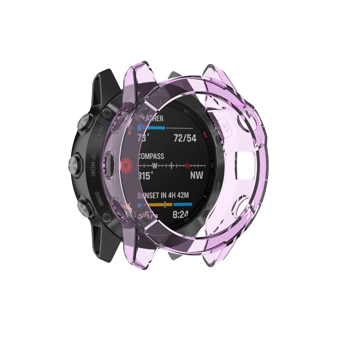 Suitable for Garmin Fenix 6X / 6X Pro Transparent TPU Silica Gel Watch Case (Transparent purple)