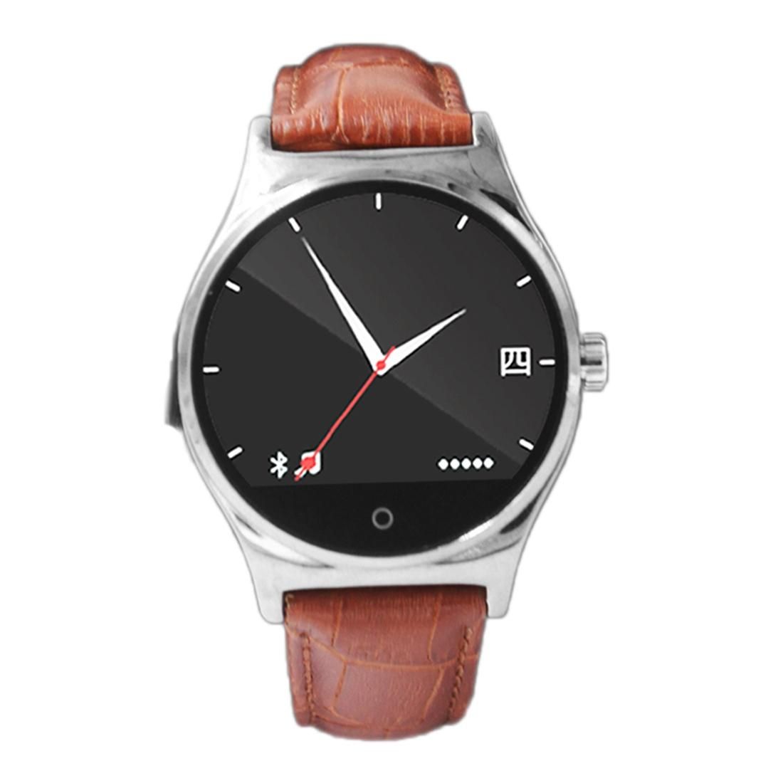 GL09 1.22 inch IPS BT4.0 IP67 Smart Watch with Leather Band for iPhone / Android Phone (Silver)