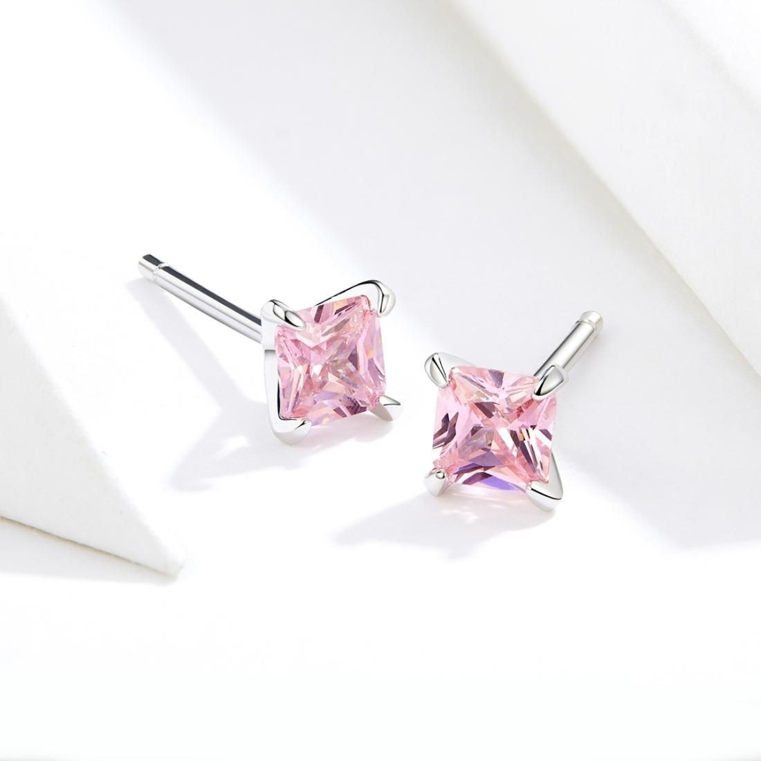 Sterling Silver Pink Diamond Earrings Simple Platinum Plated Earrings