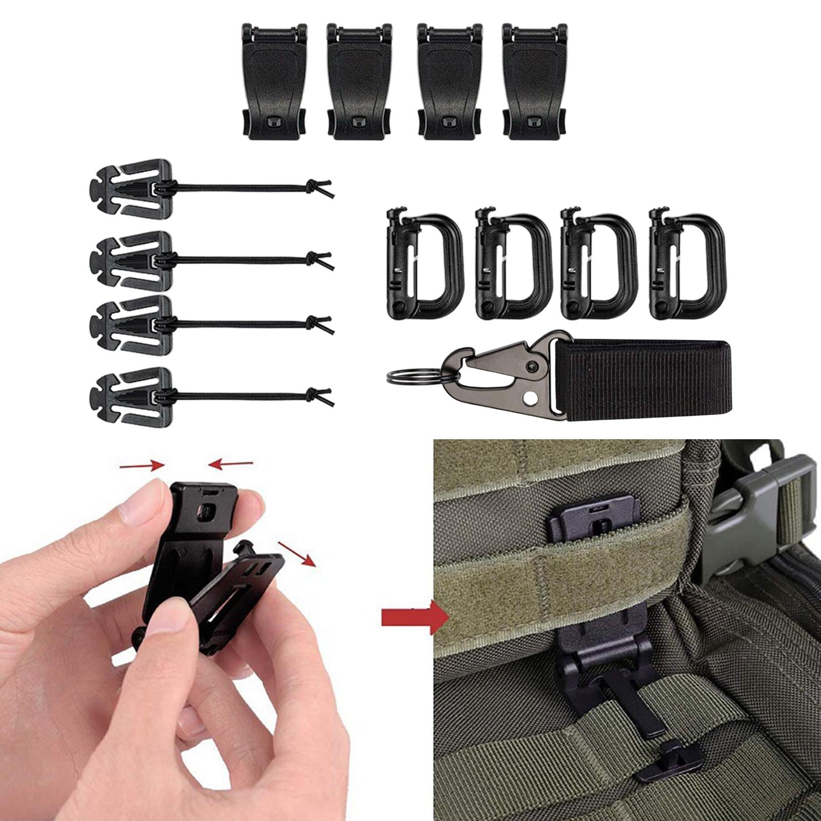 13x Tactical Gear Clip Bottel Carriers Tube Clip for Outdoor Activity Hiking Black