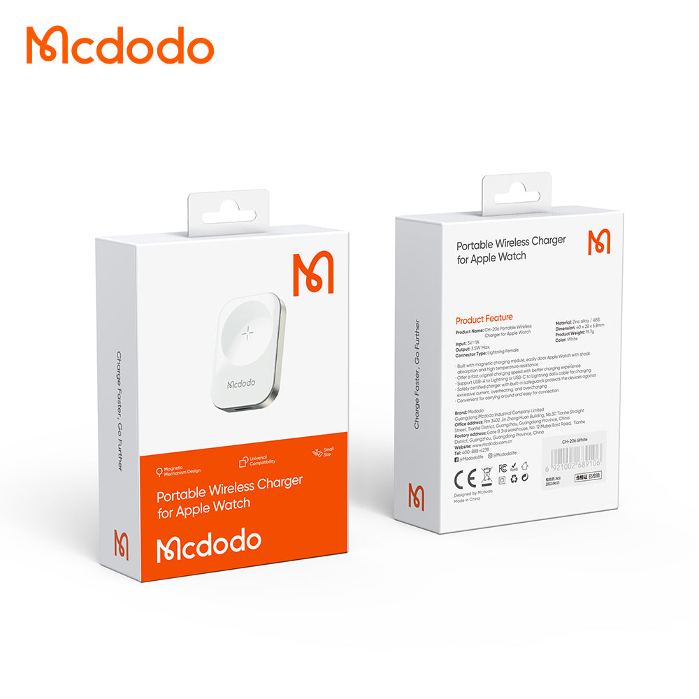 MCDODO CH-2060 for Apple Watch Series 7 / SE / 6 / 5 / 4 / 3 / 2 / 1 Portable Magnetic Wireless Charger, White - UNIQBUY