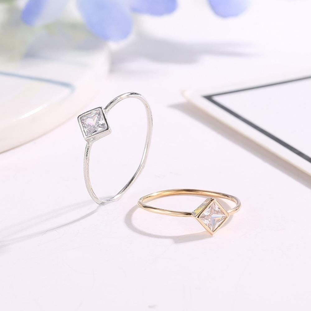 Square Zircon Simple Engagement Rings for Women Fashion Jewelry, Ring Size:9 (Silver)