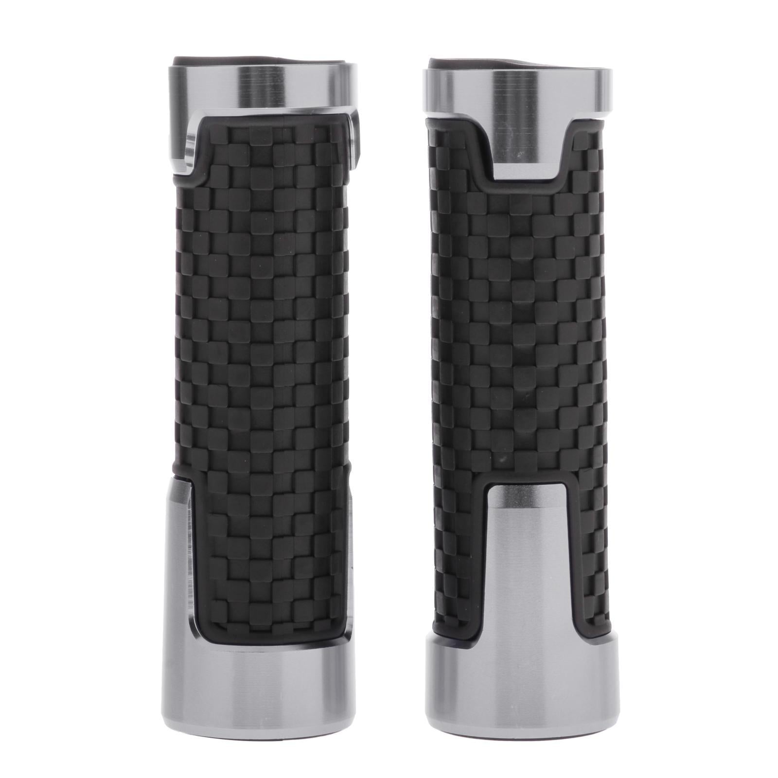 2pcs Non Slip Rubber Bar End Thruster Grip 7/8 Hand Handlebar Grip Silver"