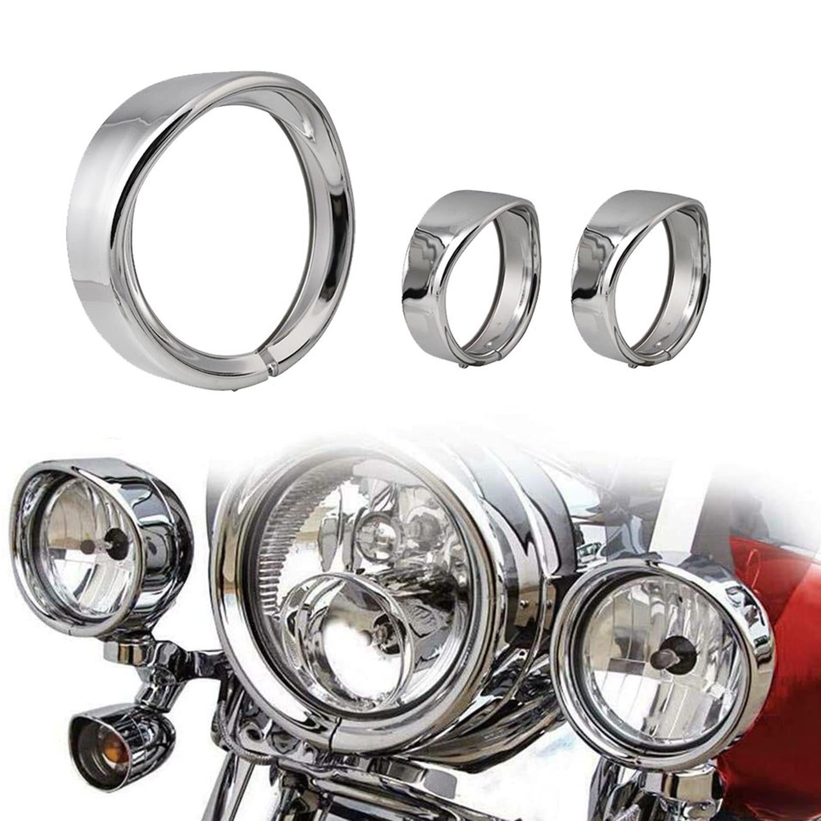 Silver Auxiliary Light Headlight Trim Ring Kit for Harley Easy To Install