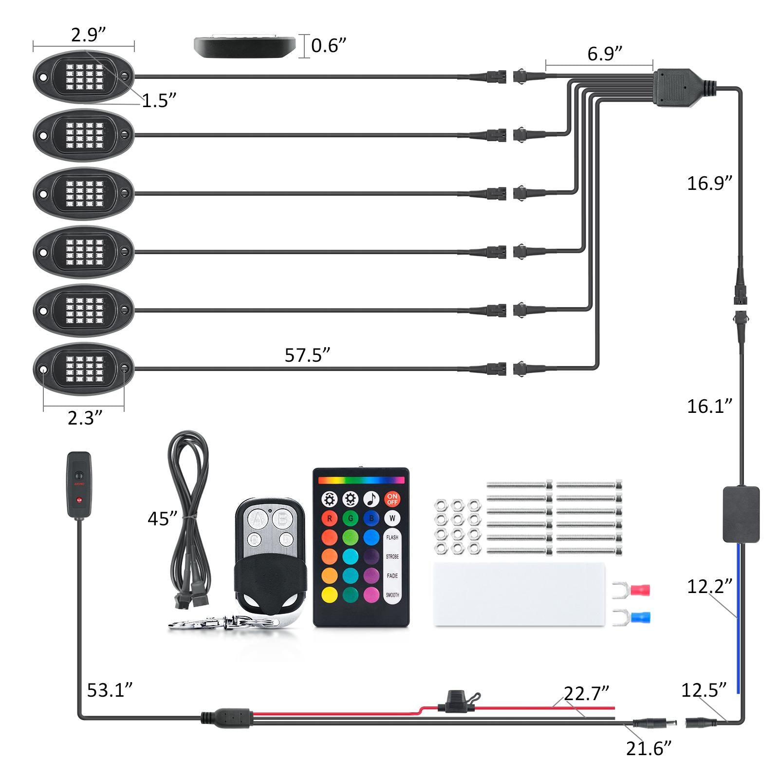 Universal Bluetooth APP RGB LED Rock Lights Set Music Lighting 6 Pods