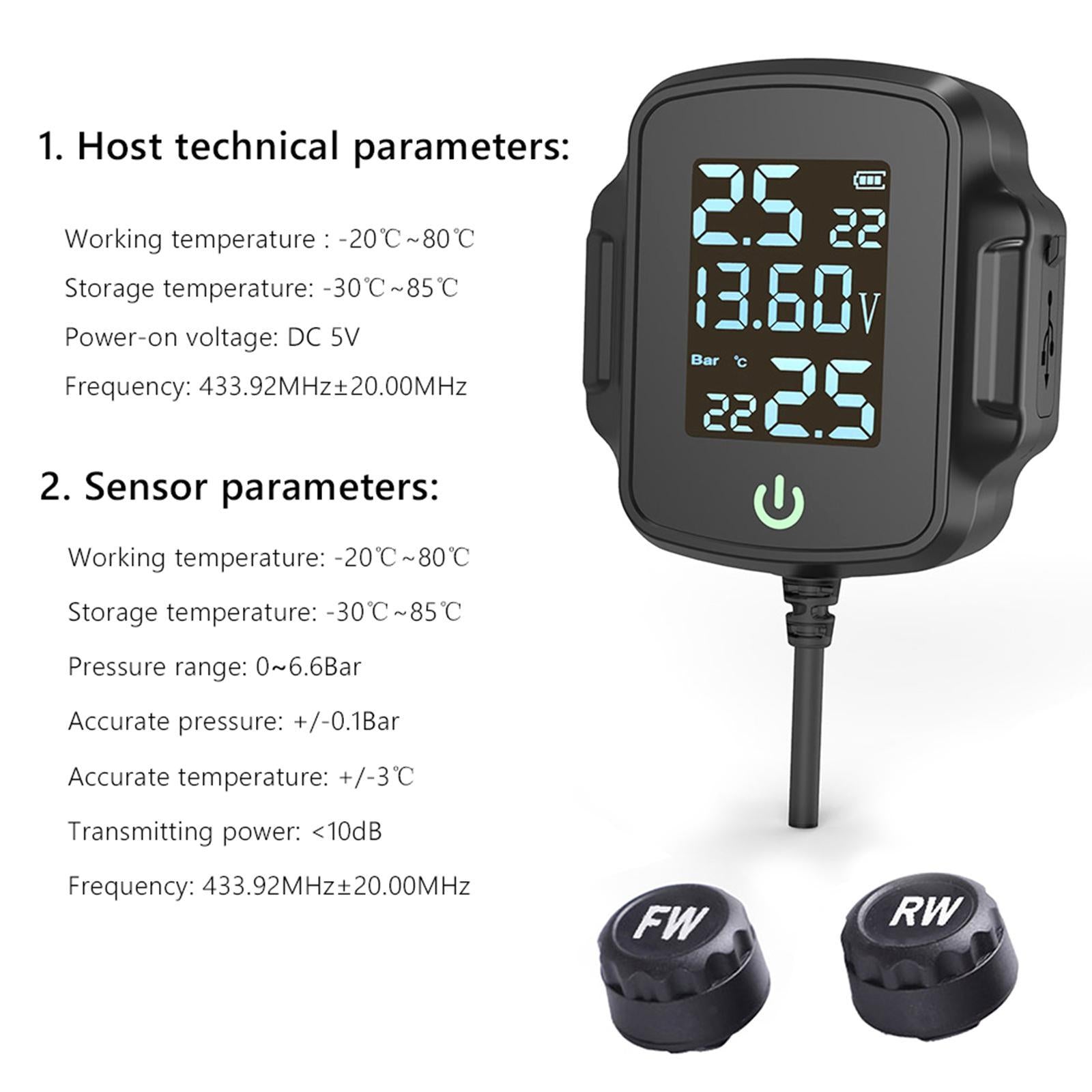 Motorcycle TPMS Tire Pressure Monitoring System Gauge Wireless USB Charger