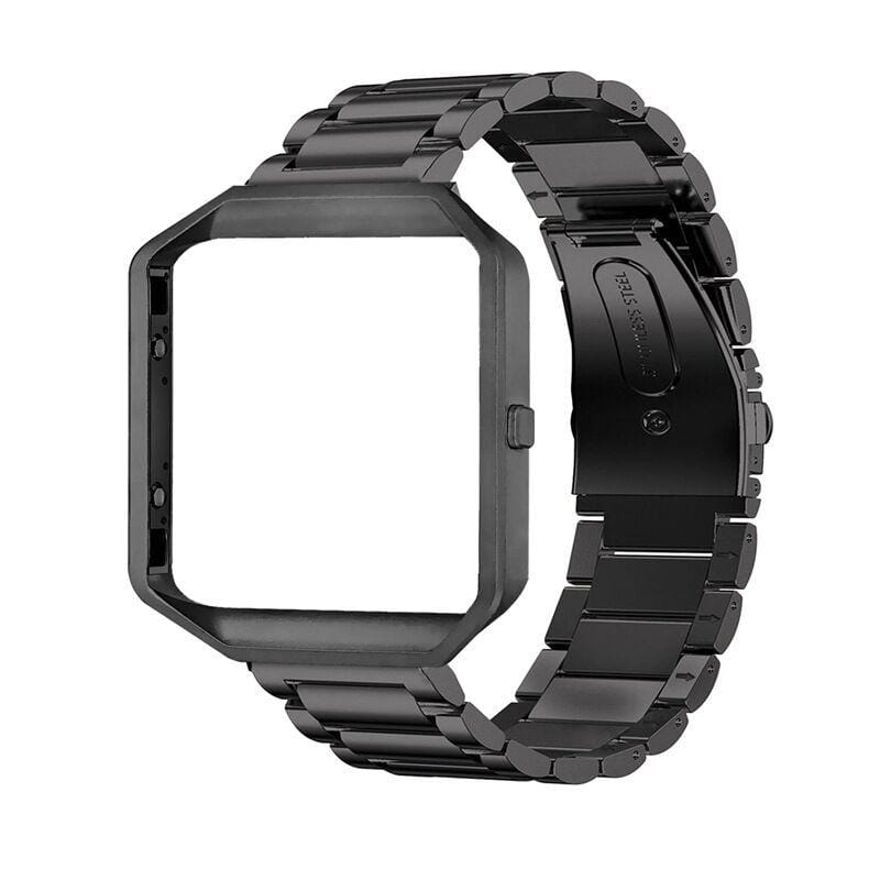 Suitable For Fitbit Blaze Smart Sports Watch Stainless Steel Metal Strap Metal Frame Butterfly Buckle Three Beads Strap (black)