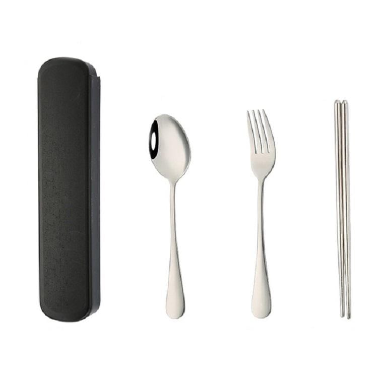 6 Boxes Stainless Steel Tableware Creative Portable Student Spoon Chopsticks Tableware Set, Style:3 PCS / Set (Black)