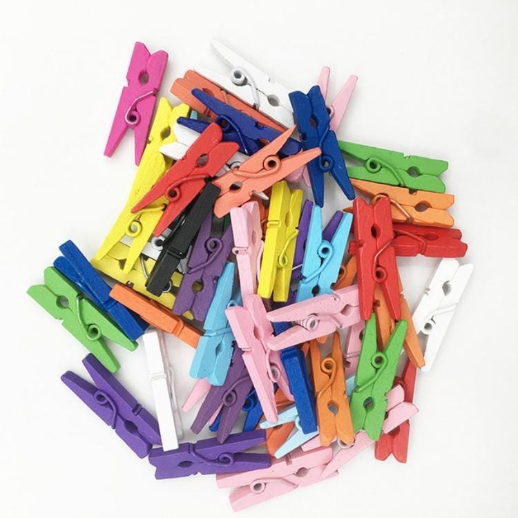 50 PCS Mini Natural Wooden DIY Clothes Colorful Photo Paper Peg Pin Clothespin Craft Clips School Office Stationery Clothes Pegs, Size:3.5x0.7cm (Mixed color)