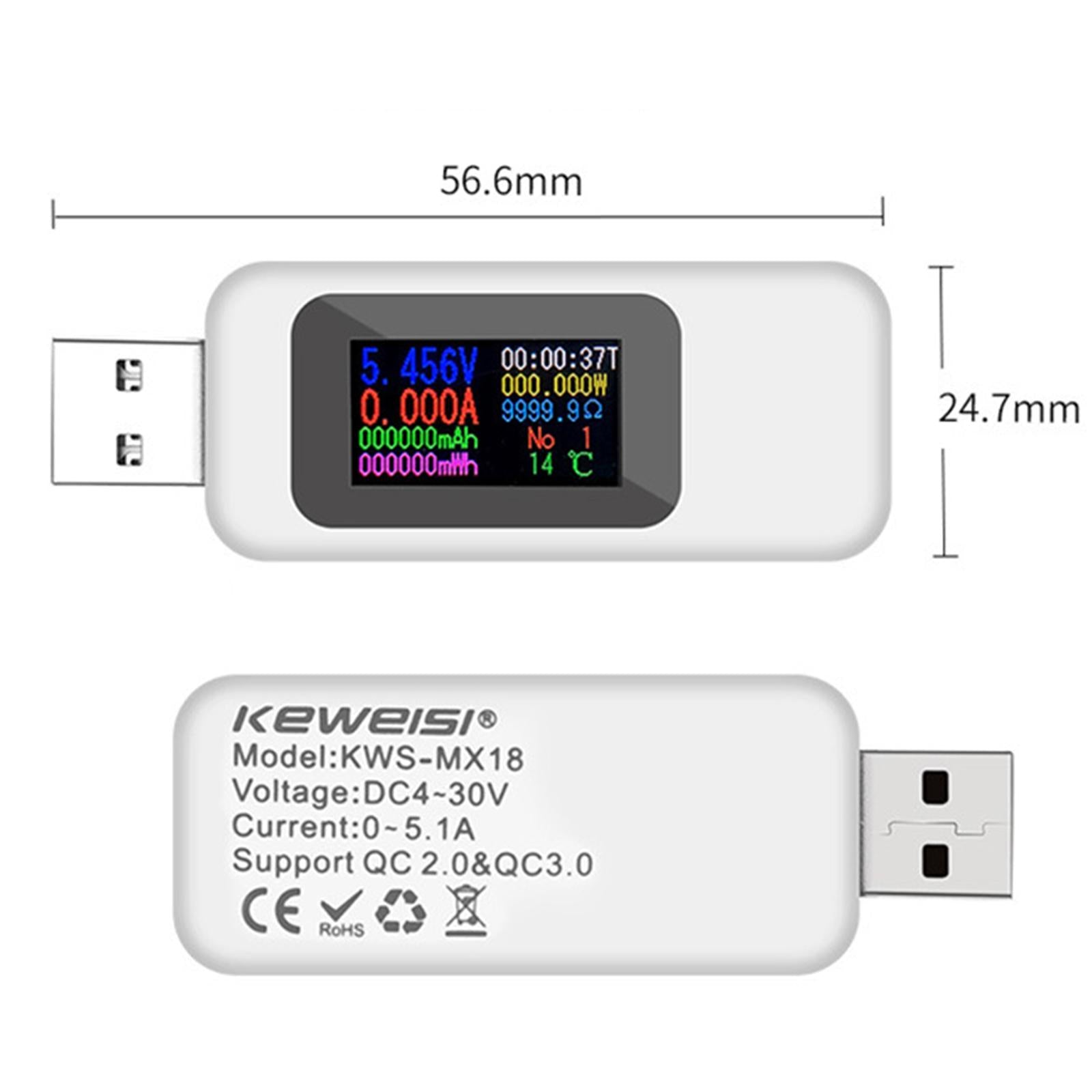 Power Meter USB Tester USB Current Meter Cut-off Power Indicator White