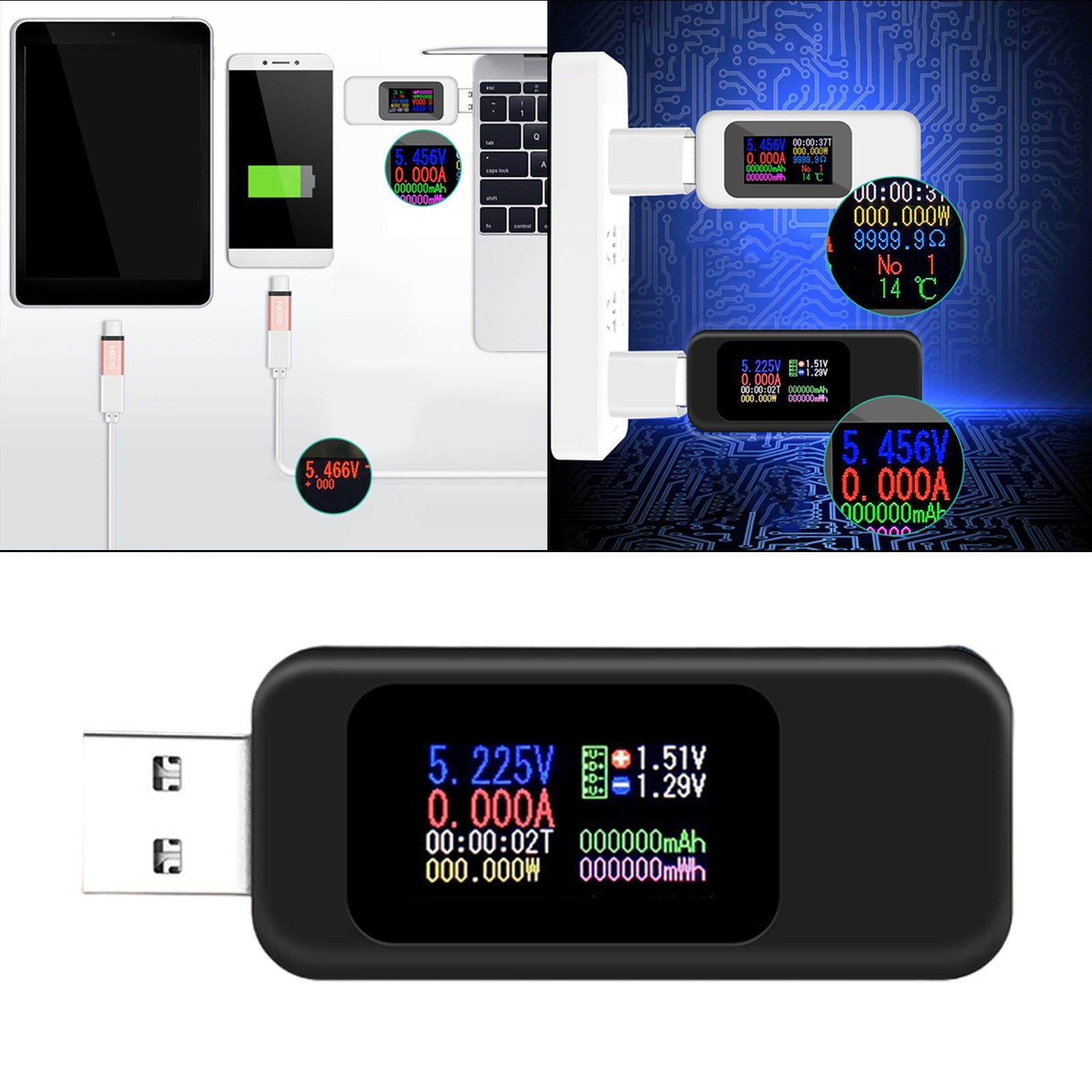 Power Meter USB Tester USB Current Meter Cut-off Power Indicator Black
