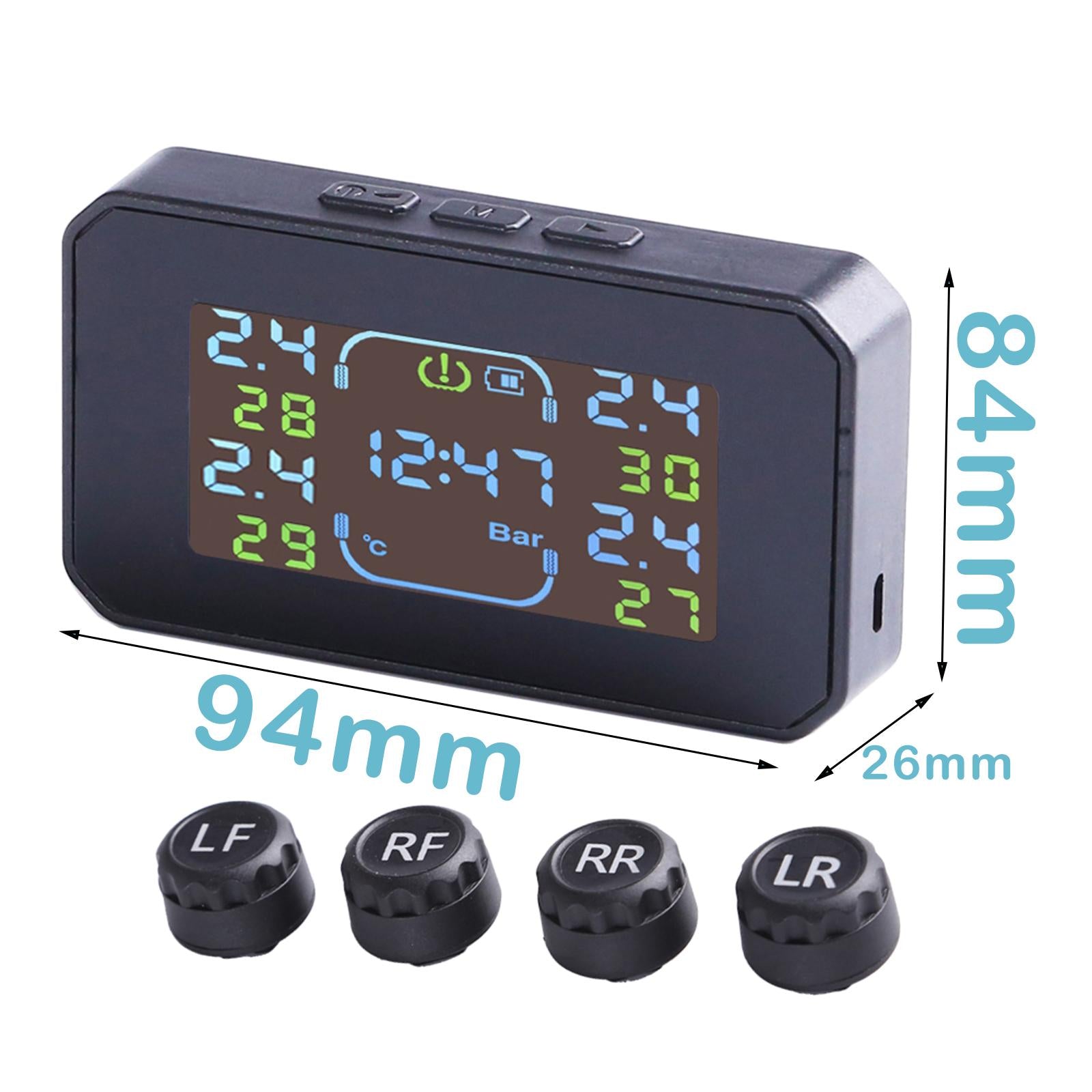 Wireless Solar/USB Tire Pressure Monitoring System + 4 External Sensor Set