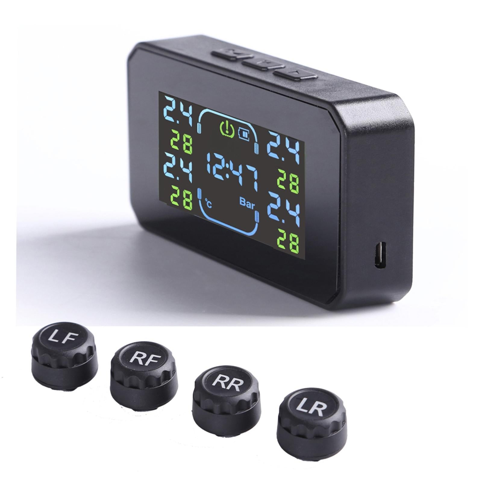 Wireless Solar/USB Tire Pressure Monitoring System + 4 External Sensor Set