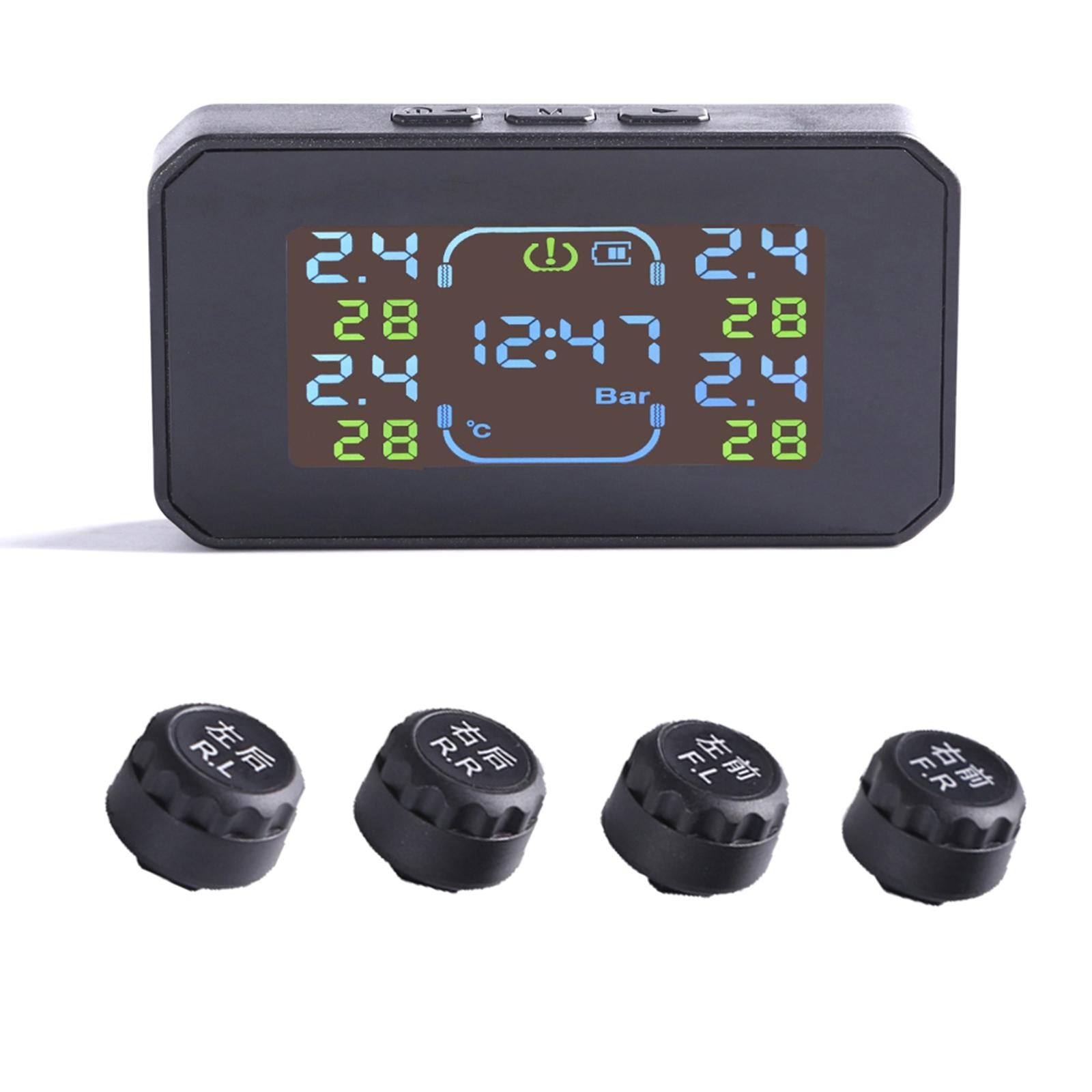 Wireless Solar/USB Tire Pressure Monitoring System + 4 External Sensor Set