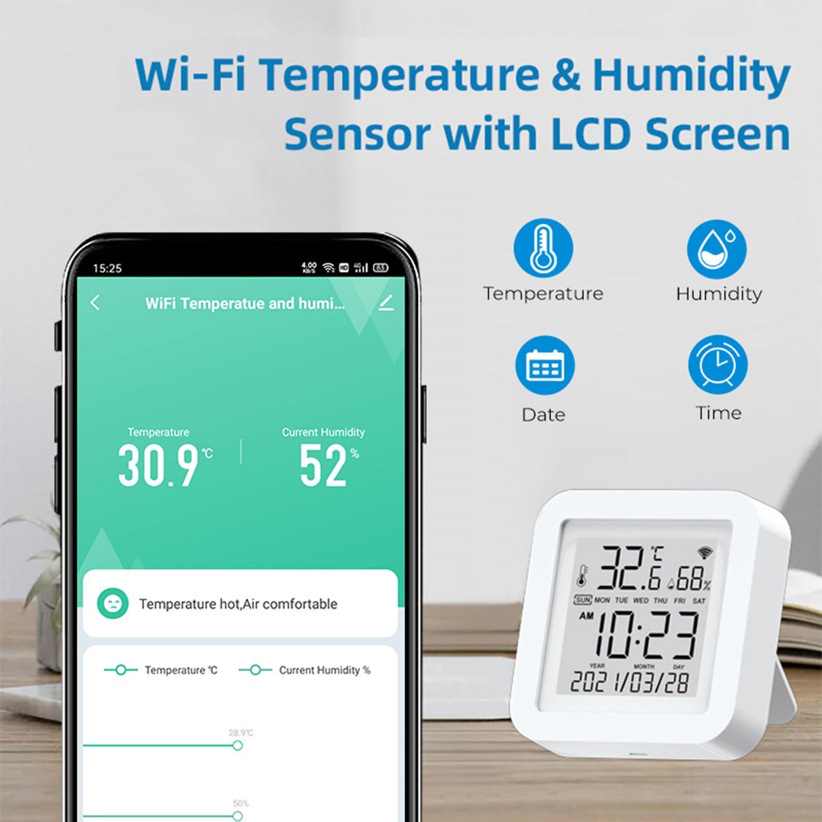 Temperature Humidity Sensor Remote Control WiFi Monitor Alerts For Tuya