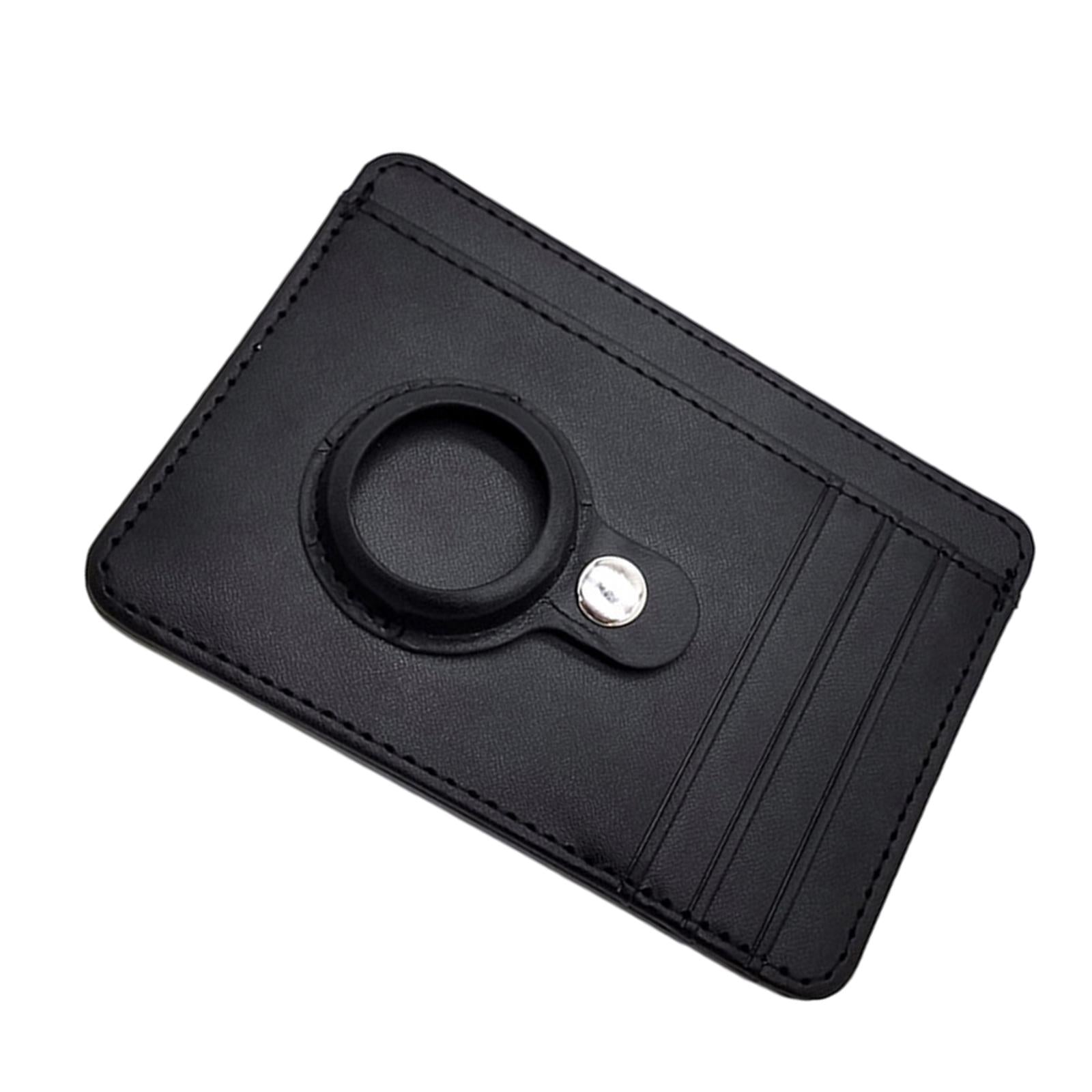 Leather Multifunctional Wallet Anti-Lost Cash Card Pocket Black Plain
